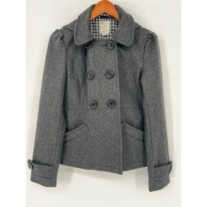 Anthropologie Tulle Hooded Wool Blend Pea Coat Gray Size M